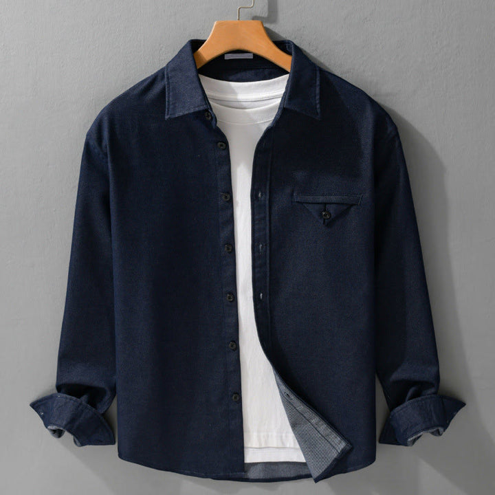 Koszula męska z długim rękawem i stójką z bawełny "Buddha Stones Fall" zapinana na guziki - MidnightBlue - US/UK/AU42， EU52 (3XL) - image 6