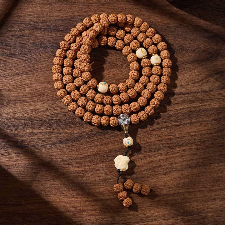 Tybetańskie Buddha Stones 108 koralików, nasiona bodhi, koraliki z trzema oczami, Mala pomyślności - Cicha elegancja - 10 mm - image 15