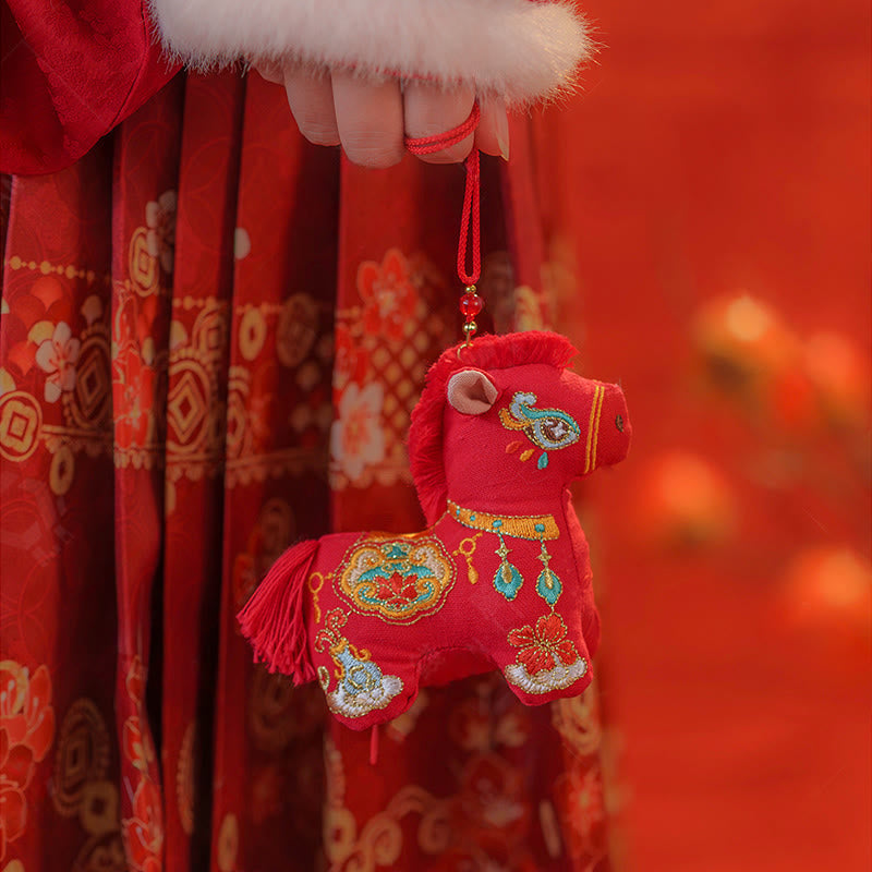 Buddha Stones Rok Konia Czerwony sznurek do haftu wiszącego - Czerwony koń (11,1*9,7 cm) - image 0