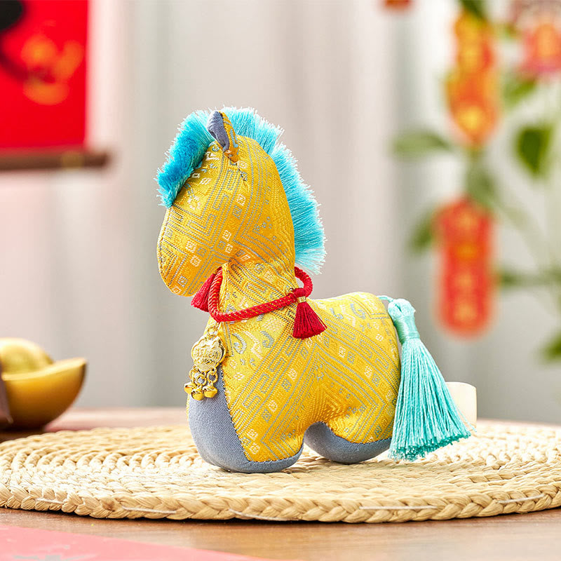 Buddha Stones Rok Konia Czerwony Sznurek Haftowany Ozdoba z Chwostem - Żółty Koń - 16*12 cm - image 8