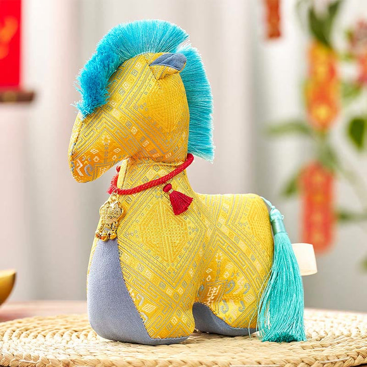 Buddha Stones Rok Konia Czerwony Sznurek Haftowany Ozdoba z Chwostem - Żółty Koń - 25*20 cm - image 10