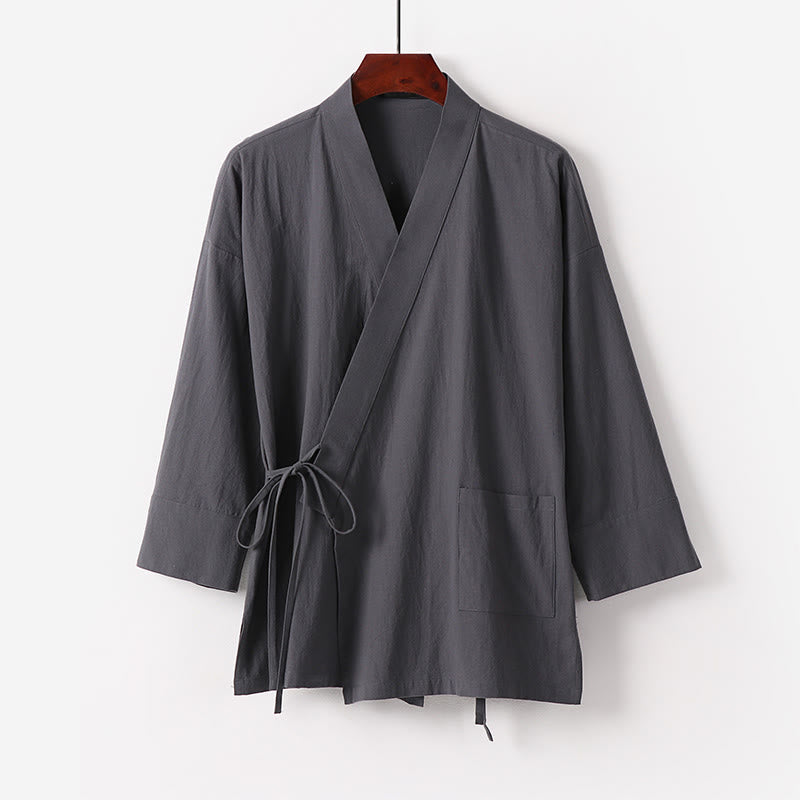 Buddha Stones, 2 sztuki, jesienny, sznurowany, bawełniany kimono, spodnie do kostek z szerokimi nogawkami i kieszeniami, męski zestaw do medytacji - image 2