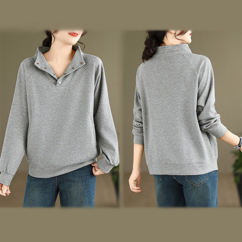 Bluza damska z długim rękawem z bawełny z motywem Buddha Stones, kołnierzykiem ze stójką i guzikami - image 9