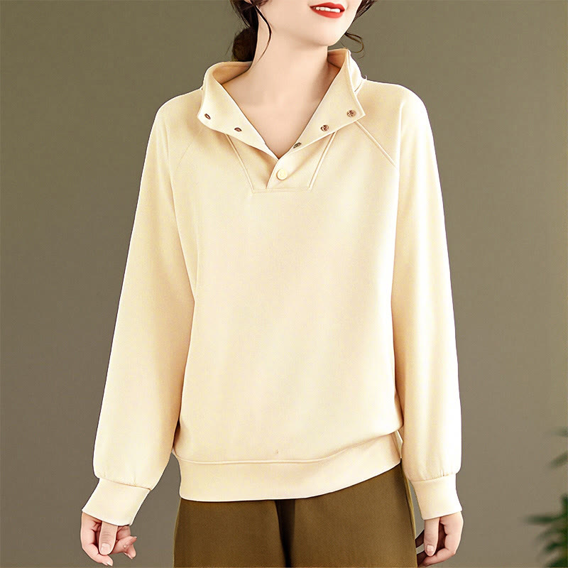 Bluza damska z długim rękawem z bawełny z motywem Buddha Stones, kołnierzykiem ze stójką i guzikami - image 12