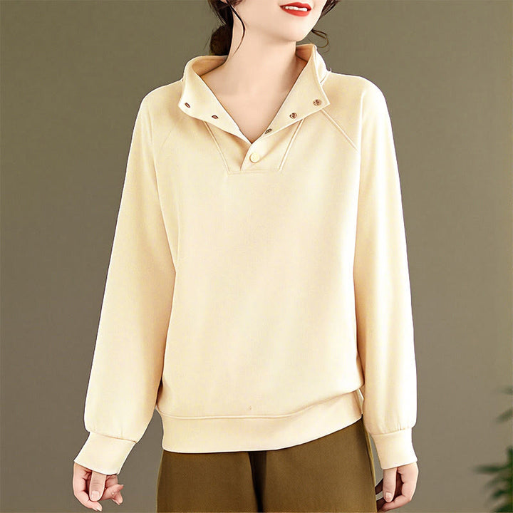 Bluza damska z długim rękawem z bawełny z motywem Buddha Stones, kołnierzykiem ze stójką i guzikami - image 12