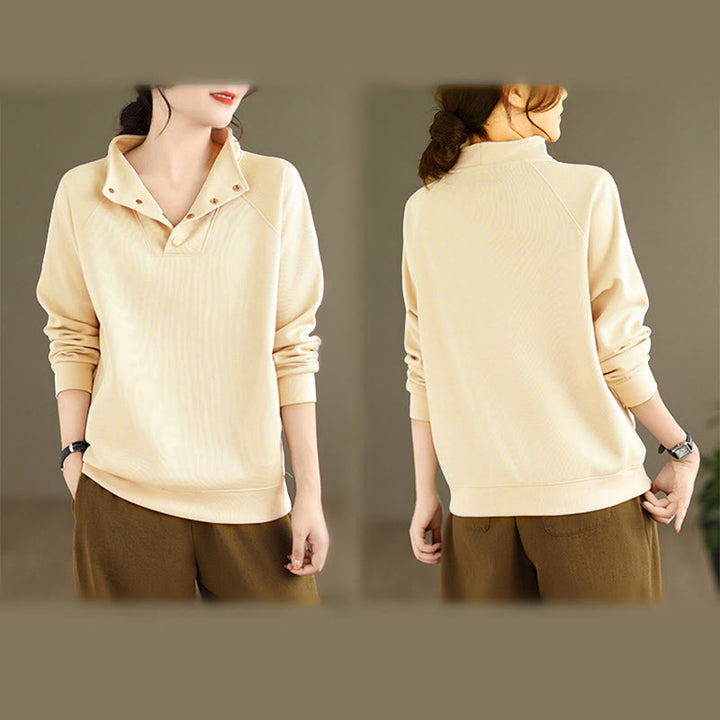 Bluza damska z długim rękawem z bawełny z motywem Buddha Stones, kołnierzykiem ze stójką i guzikami - image 14