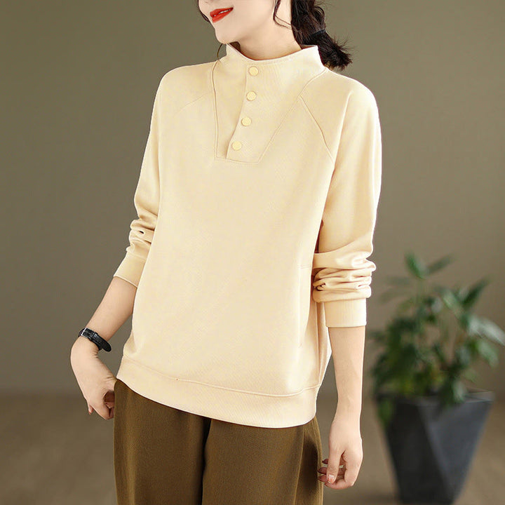 Bluza damska z długim rękawem z bawełny z motywem Buddha Stones, kołnierzykiem ze stójką i guzikami - image 13