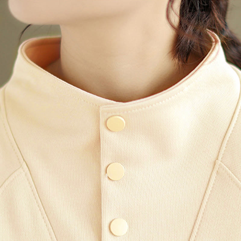 Bluza damska z długim rękawem z bawełny z motywem Buddha Stones, kołnierzykiem ze stójką i guzikami - image 15