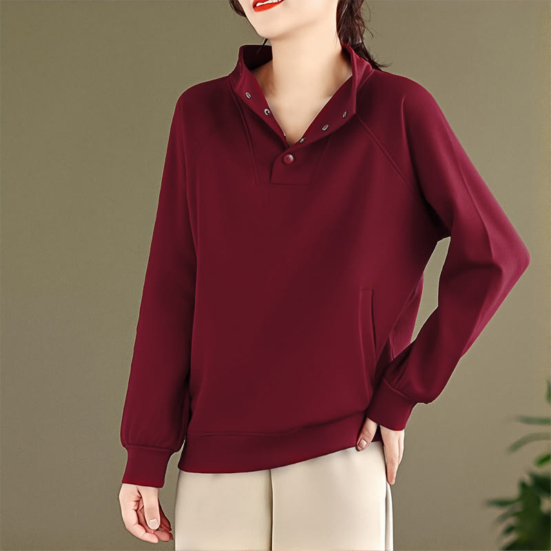 Bluza damska z długim rękawem z bawełny z motywem Buddha Stones, kołnierzykiem ze stójką i guzikami - image 34