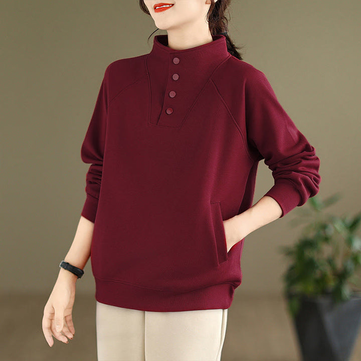 Bluza damska z długim rękawem z bawełny z motywem Buddha Stones, kołnierzykiem ze stójką i guzikami - image 32