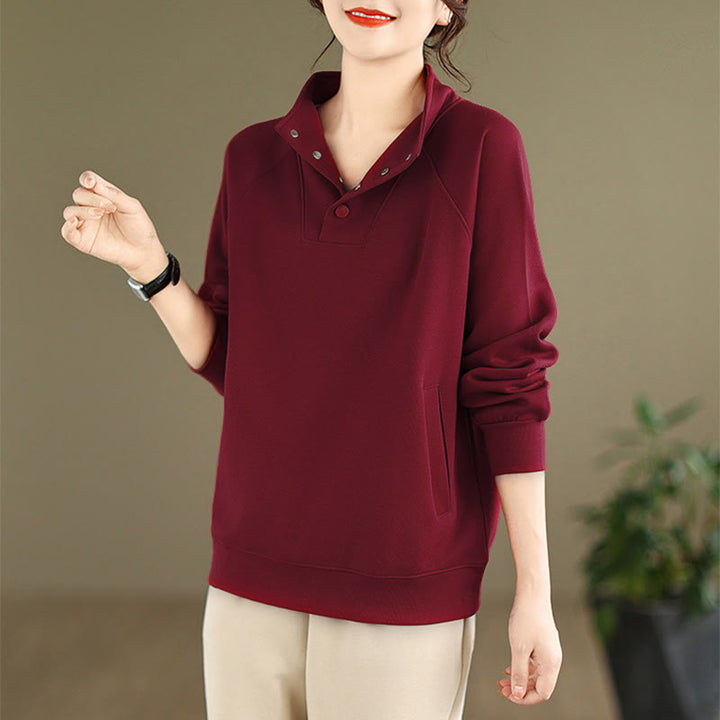 Bluza damska z długim rękawem z bawełny z motywem Buddha Stones, kołnierzykiem ze stójką i guzikami - image 33