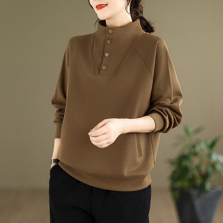 Bluza damska z długim rękawem z bawełny z motywem Buddha Stones, kołnierzykiem ze stójką i guzikami - SaddleBrown - US8-10，UK/AU12-14，EU40-42 (2XL) - image 26