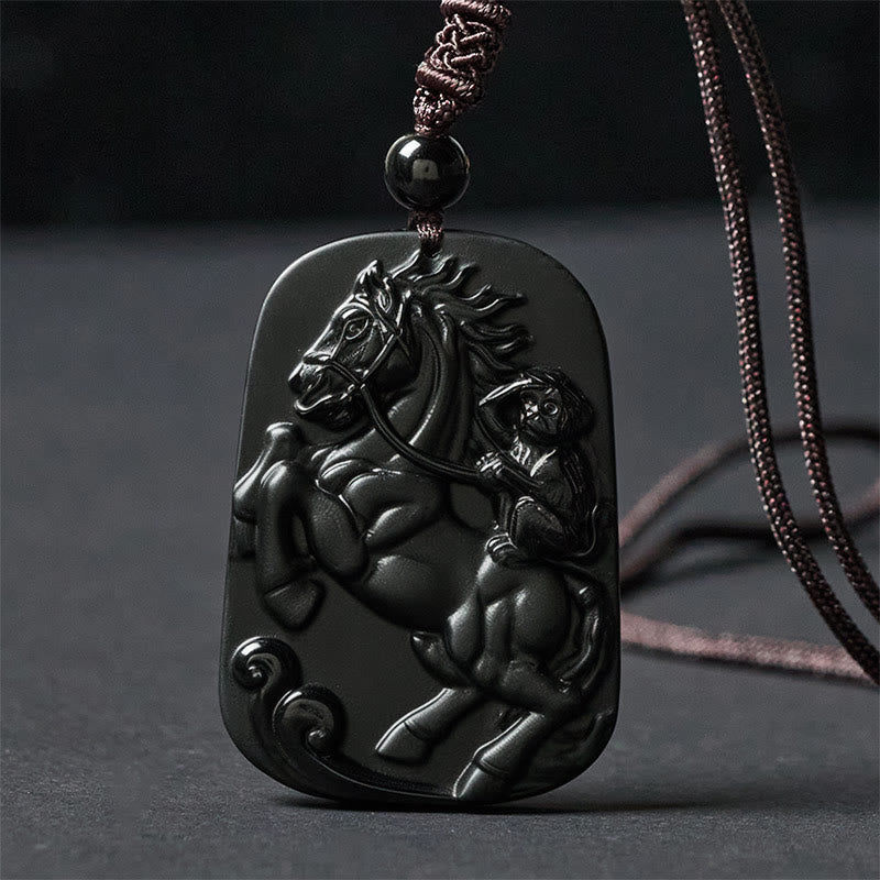Buddha Stones Rok Konia Wzór Małpy Om Mani Padme Hum Czarny Obsydian Naszyjnik Siła Wisiorek - image 11