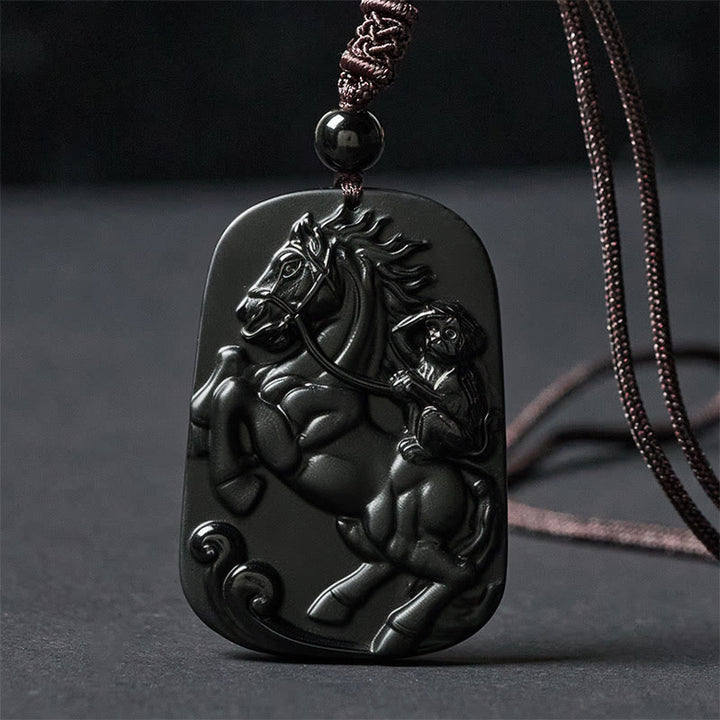 Buddha Stones Rok Konia Wzór Małpy Om Mani Padme Hum Czarny Obsydian Naszyjnik Siła Wisiorek - image 11