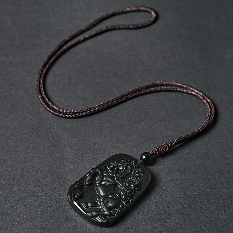 Buddha Stones Rok Konia Wzór Małpy Om Mani Padme Hum Czarny Obsydian Naszyjnik Siła Wisiorek - image 13