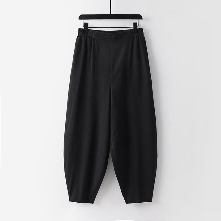 Letnie spodnie męskie z bawełny i lnu z prostymi nogawkami i kieszeniami, do kostek, z Buddha Stones - Czarny - US/UK/AU54， EU64 (9XL) - image 9