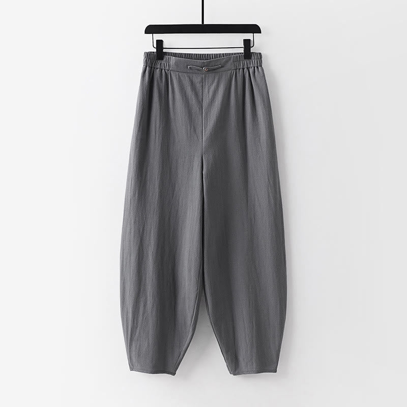 Letnie spodnie męskie z bawełny i lnu z prostymi nogawkami i kieszeniami, do kostek, z Buddha Stones - Szary - US/UK/AU54， EU64 (9XL) - image 1