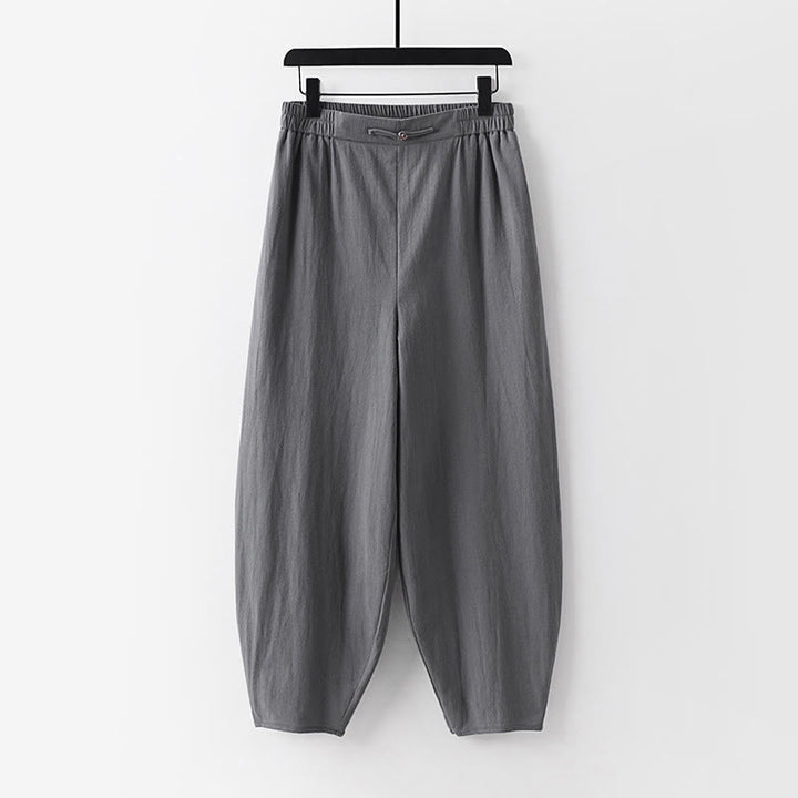 Letnie spodnie męskie z bawełny i lnu z prostymi nogawkami i kieszeniami, do kostek, z Buddha Stones - Szary - US/UK/AU54， EU64 (9XL) - image 1