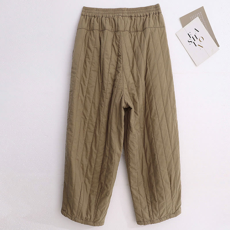 Damskie spodnie haremowe z bawełny z Buddha Stones, z kieszeniami, w jednolitym kolorze i blokowym wzorem - image 1