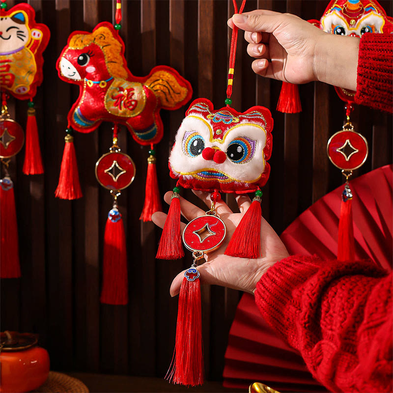 Haft Buddha Stones Rok Konia Fu Postać Miedziana Moneta Kształt Czerwony Sznurek Dekoracja Wisząca - image 15