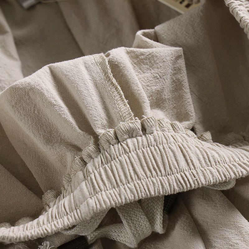 Męskie spodnie lniane z bawełny i kieszeniami, proste, ściągane sznurkiem, do kostek, z motywem Buddha Stones - image 10