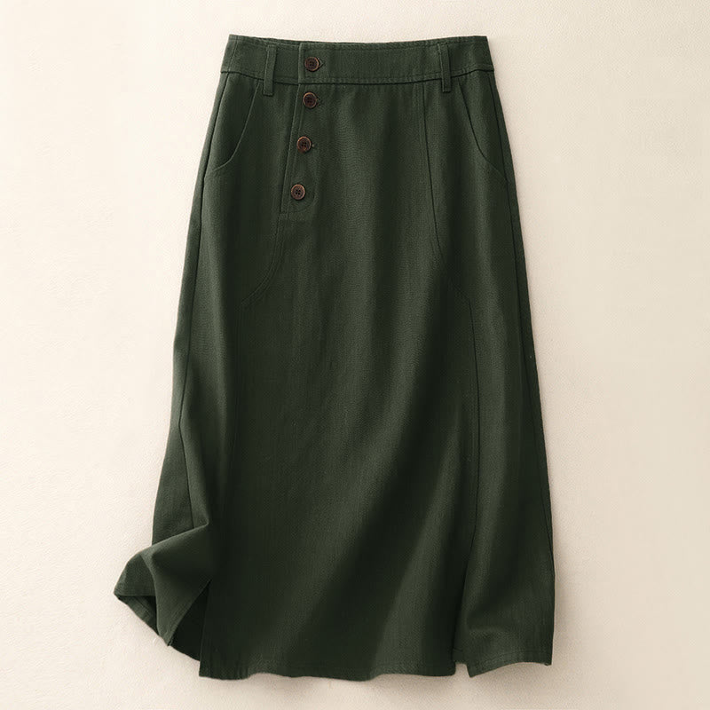 Spódnica damska z gładkiej bawełny z kieszeniami „Buddha Stones” - Ciemnozielony - US8-10，UK/AU12-14，EU40-42 (2XL) - image 0