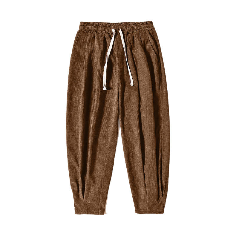 Męskie spodnie haremowe z prostym wzorem i podszewką z polaru Buddha Stones Retro z materiału sztruksowego i kieszeniami - image 10