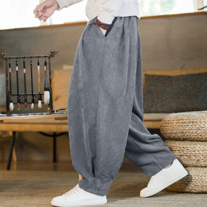 Męskie spodnie haremowe z prostym wzorem i podszewką z polaru Buddha Stones Retro z materiału sztruksowego i kieszeniami - LightSlateGray (wersja standardowa) - US/UK/AU46， EU56 (5XL) - image 13