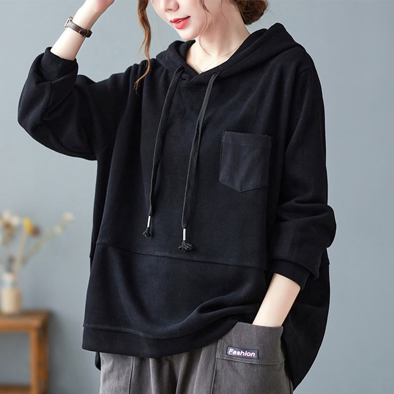 Bluza damska z kapturem z długim rękawem i kieszeniami w jednolitym kolorze z Buddha Stones - Czarny - US8-10，UK/AU12-14，EU40-42 (2XL) - image 17