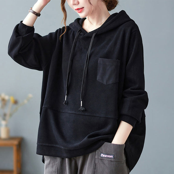 Bluza damska z kapturem z długim rękawem i kieszeniami w jednolitym kolorze z Buddha Stones - Czarny - US8-10，UK/AU12-14，EU40-42 (2XL) - image 17