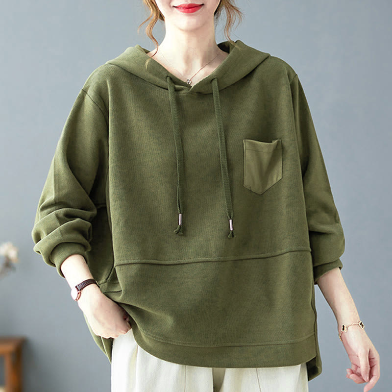 Bluza damska z kapturem z długim rękawem i kieszeniami w jednolitym kolorze z Buddha Stones - DarkSeaGreen - US8-10，UK/AU12-14，EU40-42 (2XL) - image 8