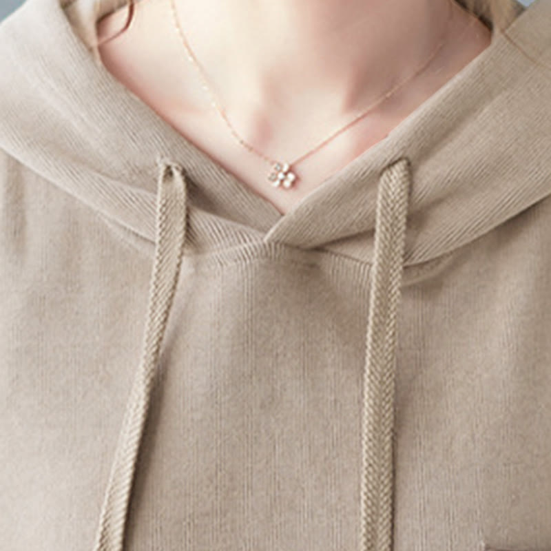 Bluza damska z kapturem z długim rękawem i kieszeniami w jednolitym kolorze z Buddha Stones - image 34