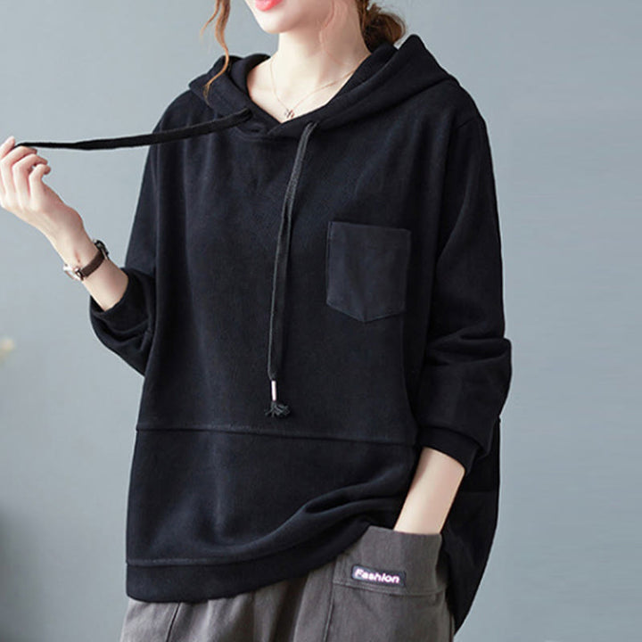 Bluza damska z kapturem z długim rękawem i kieszeniami w jednolitym kolorze z Buddha Stones - image 18