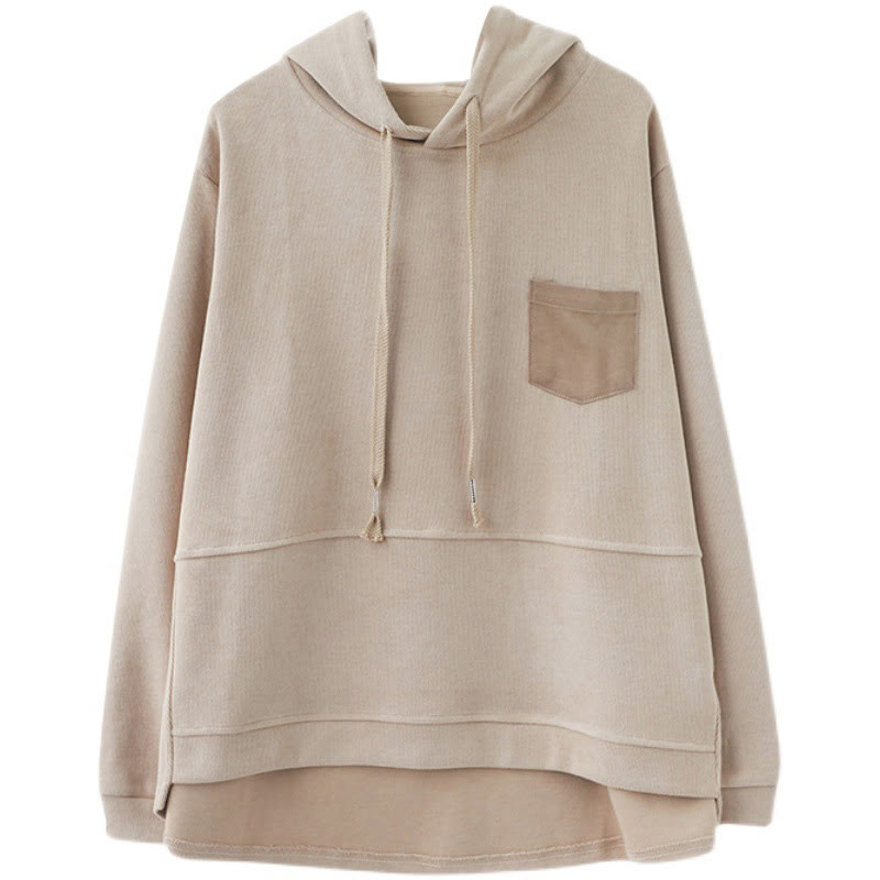 Bluza damska z kapturem z długim rękawem i kieszeniami w jednolitym kolorze z Buddha Stones - image 32