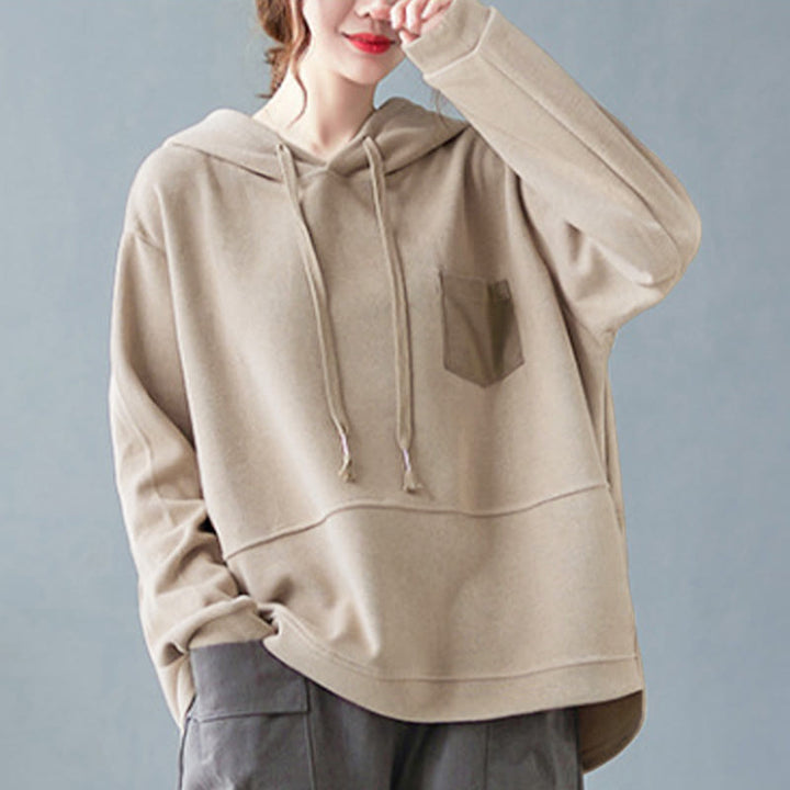 Bluza damska z kapturem z długim rękawem i kieszeniami w jednolitym kolorze z Buddha Stones - image 26