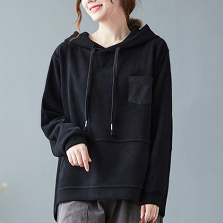 Bluza damska z kapturem z długim rękawem i kieszeniami w jednolitym kolorze z Buddha Stones - image 22