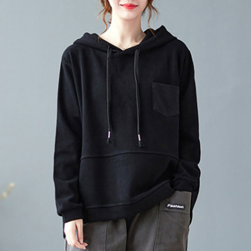 Bluza damska z kapturem z długim rękawem i kieszeniami w jednolitym kolorze z Buddha Stones - image 21