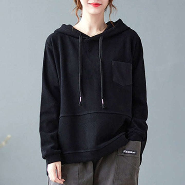 Bluza damska z kapturem z długim rękawem i kieszeniami w jednolitym kolorze z Buddha Stones - image 21