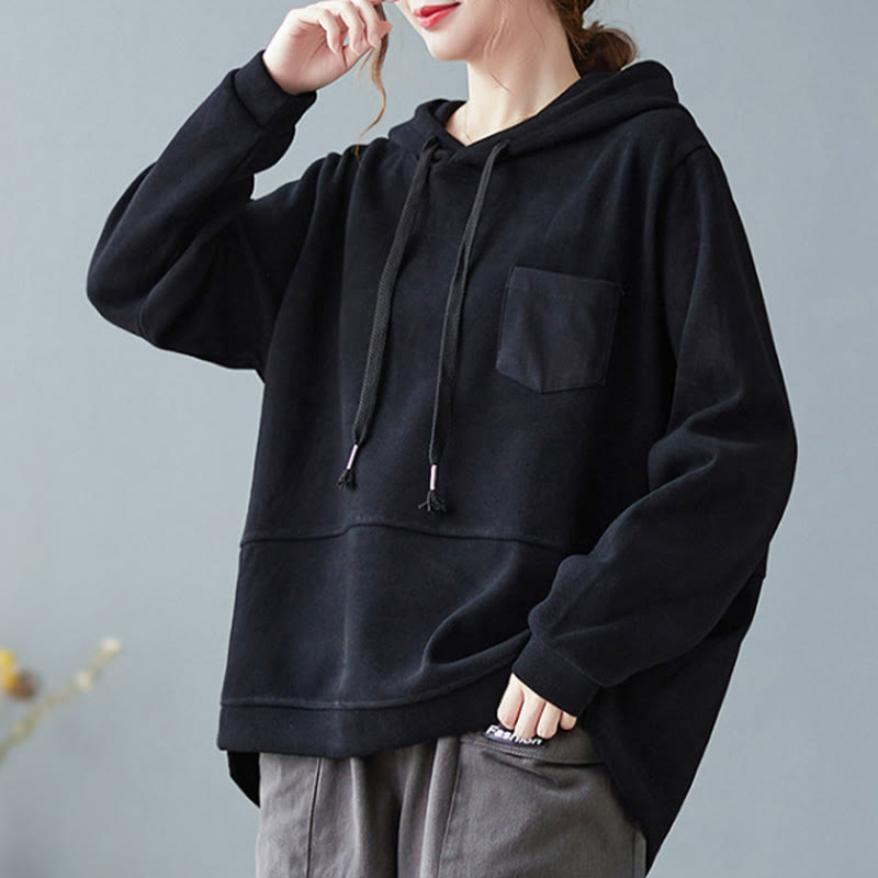 Bluza damska z kapturem z długim rękawem i kieszeniami w jednolitym kolorze z Buddha Stones - image 23