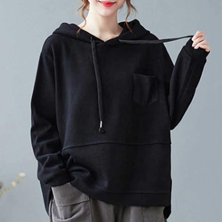 Bluza damska z kapturem z długim rękawem i kieszeniami w jednolitym kolorze z Buddha Stones - image 20