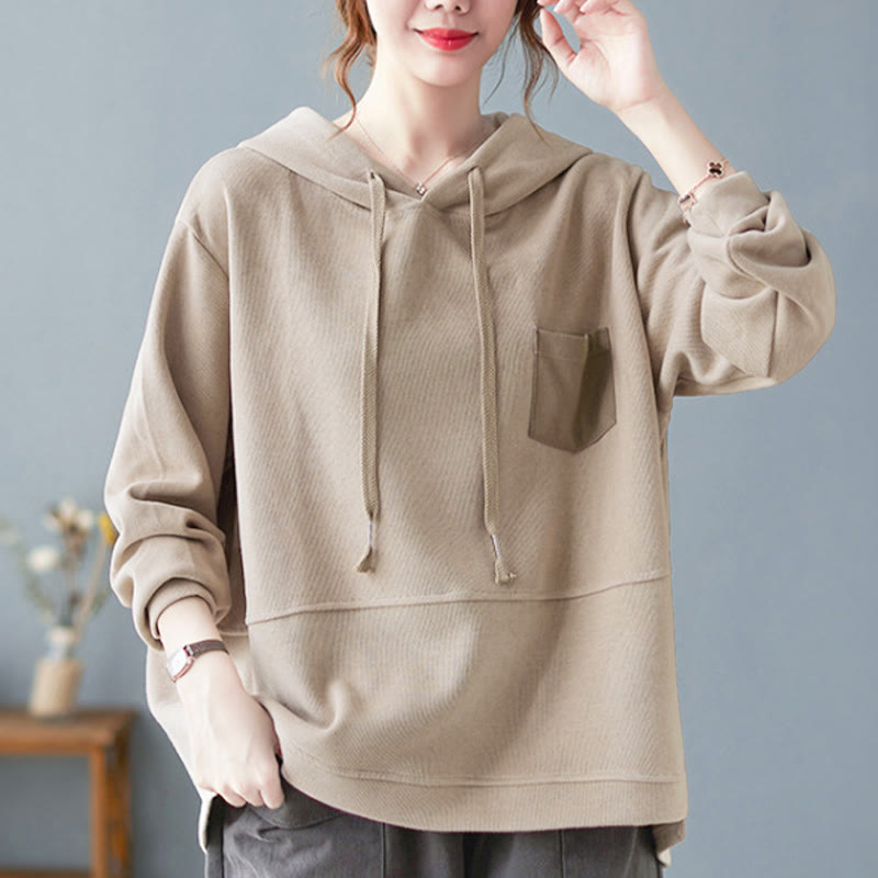 Bluza damska z kapturem z długim rękawem i kieszeniami w jednolitym kolorze z Buddha Stones - image 27