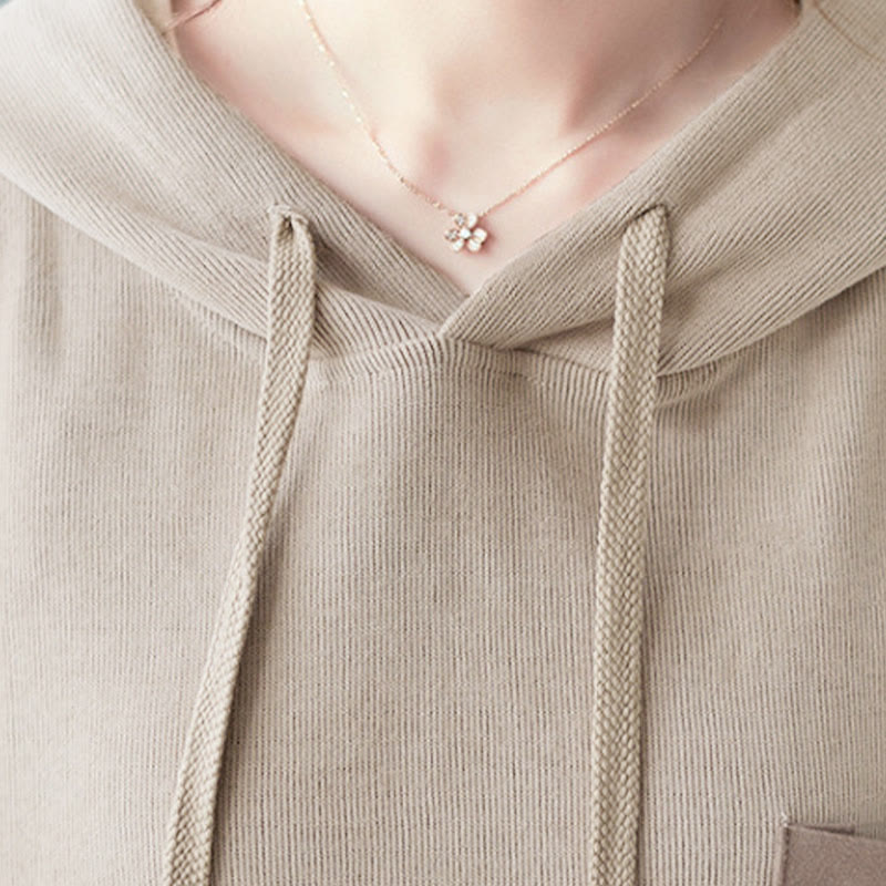 Bluza damska z kapturem z długim rękawem i kieszeniami w jednolitym kolorze z Buddha Stones - image 33