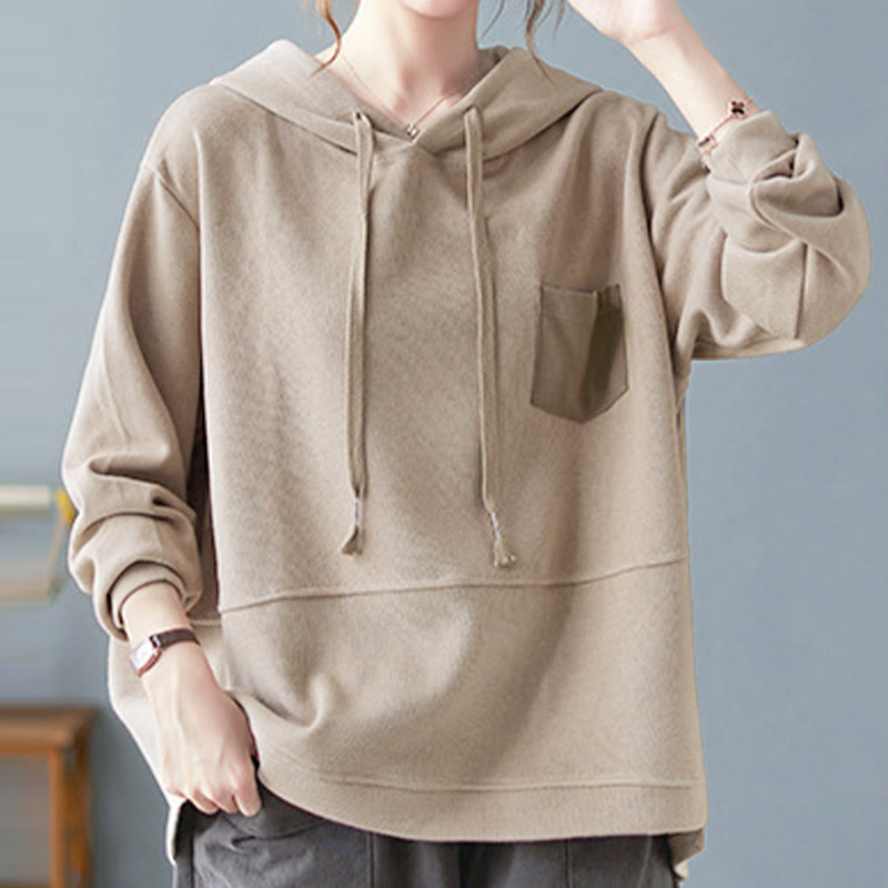 Bluza damska z kapturem z długim rękawem i kieszeniami w jednolitym kolorze z Buddha Stones - image 30