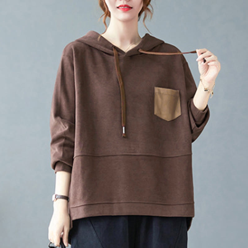 Bluza damska z kapturem z długim rękawem i kieszeniami w jednolitym kolorze z Buddha Stones - image 4