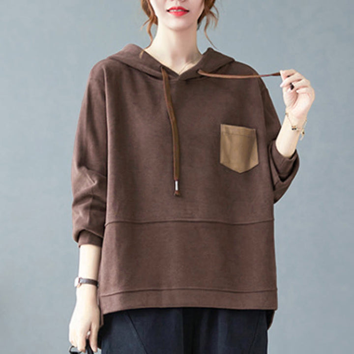 Bluza damska z kapturem z długim rękawem i kieszeniami w jednolitym kolorze z Buddha Stones - image 4