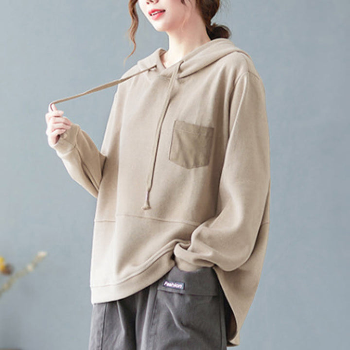 Bluza damska z kapturem z długim rękawem i kieszeniami w jednolitym kolorze z Buddha Stones - image 28