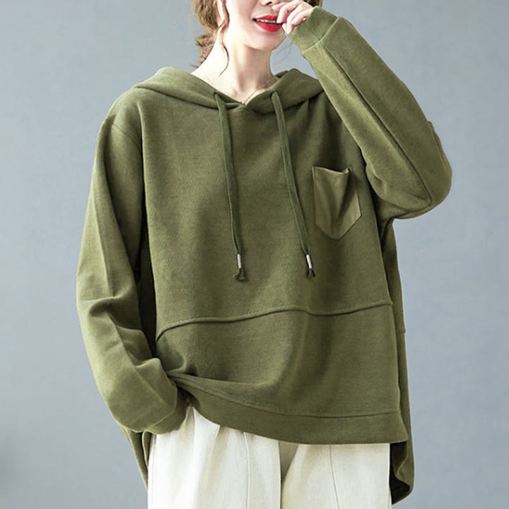 Bluza damska z kapturem z długim rękawem i kieszeniami w jednolitym kolorze z Buddha Stones - image 13