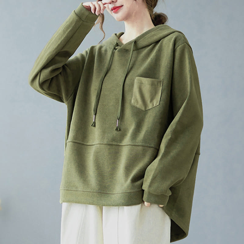 Bluza damska z kapturem z długim rękawem i kieszeniami w jednolitym kolorze z Buddha Stones - image 11