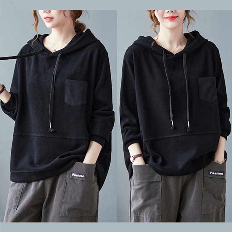 Bluza damska z kapturem z długim rękawem i kieszeniami w jednolitym kolorze z Buddha Stones - image 24