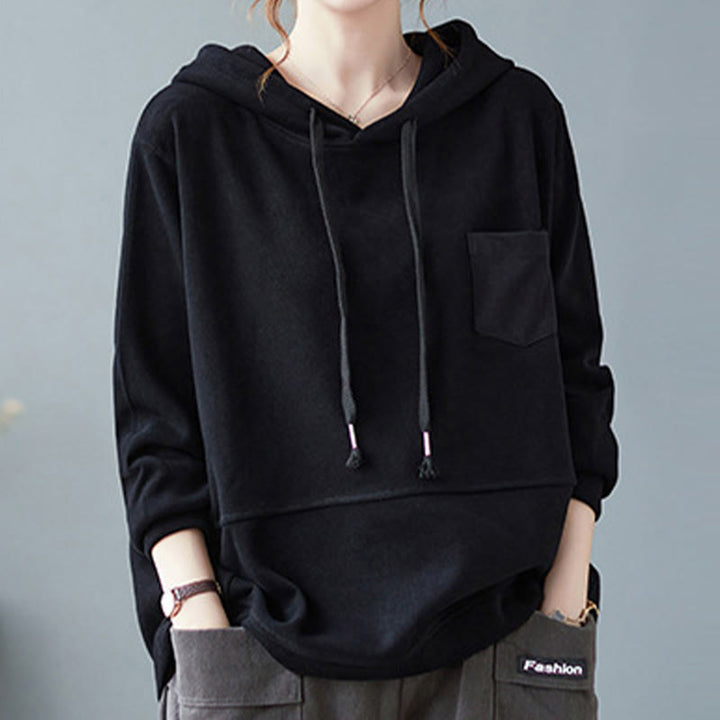 Bluza damska z kapturem z długim rękawem i kieszeniami w jednolitym kolorze z Buddha Stones - image 19